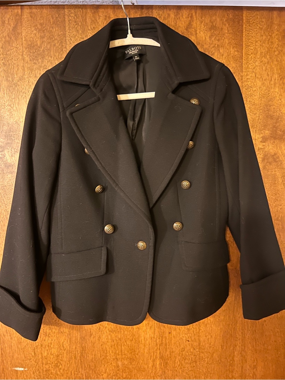 Talbots Black Double-Breasted Peacoat with Gold Buttons